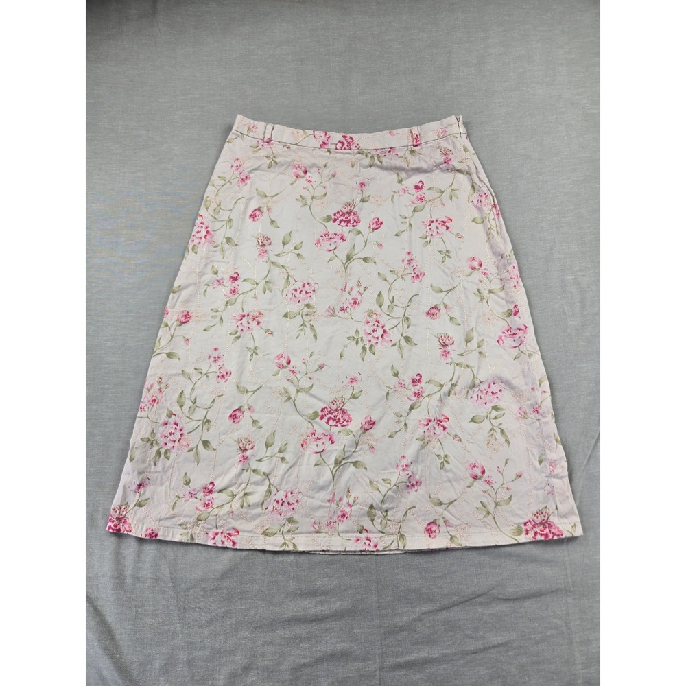 Dressbarn Womens Pink Floral Embroidered A-Line Midi Skirt Size 10 Mauve Stretch